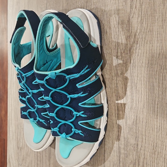 Ryka Glance Women's size 9W  Blue Faux Leather Bungee Sporty Open Toe  Sandals - Picture 2 of 9